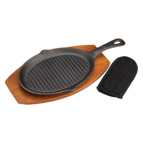 98170 Чавунна сковорода з дерев'яною підставкою Grill Pro
